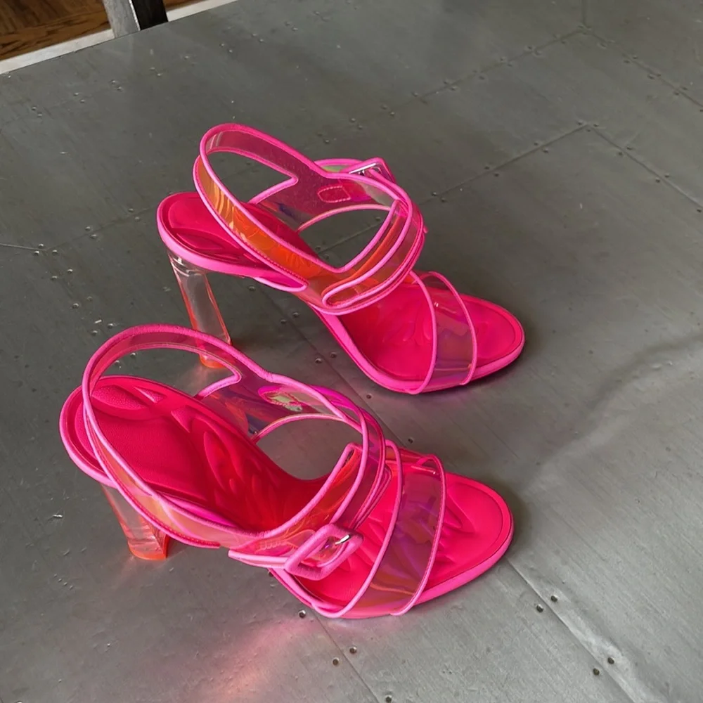 Christian Louboutin loubi duniss 100mm pink neon pvc pump peep toe sandal sz 40 - Picture 3 of 12